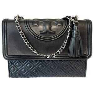 Tory Burch Fleming Leather Convertible Shoulder Bag Crossbody Black Quilted